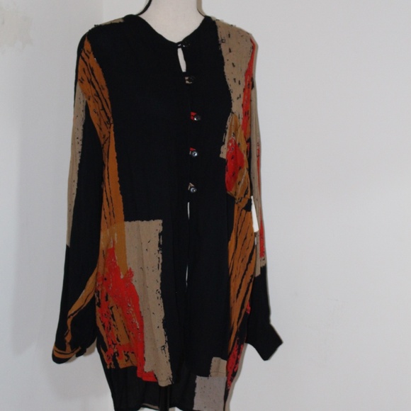 Vintage Creazioni Effeci 1980s Colorblock Geometric Abstract Blouse Oversized - Picture 1 of 10